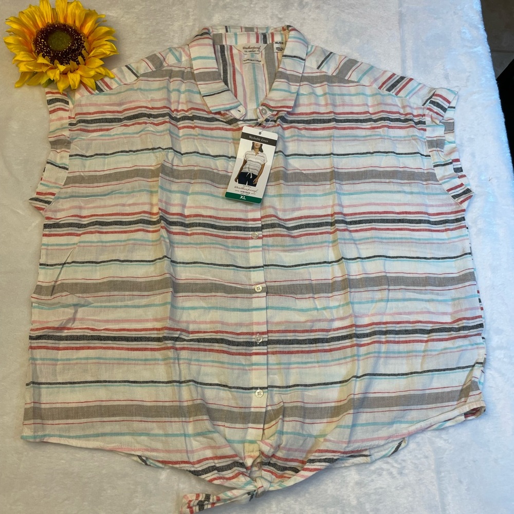 Weatherproof linen blend woman’s tie front blouse top XL NWT